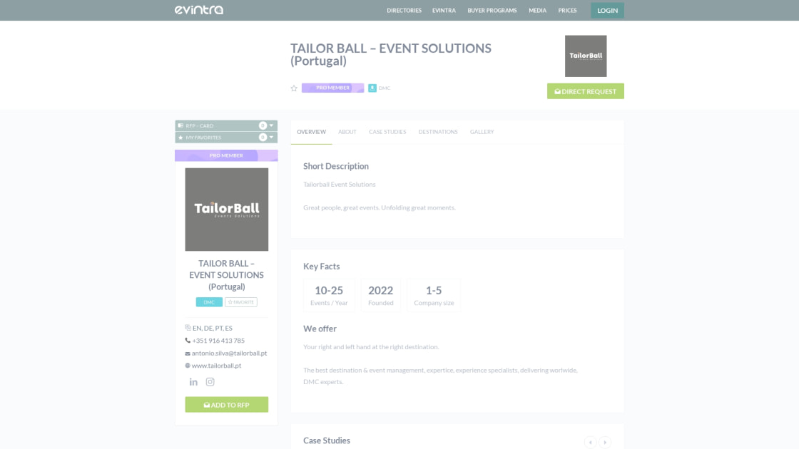 TAILOR BALL EVENT SOLUTIONS (Portugal) DMC EVINTRA