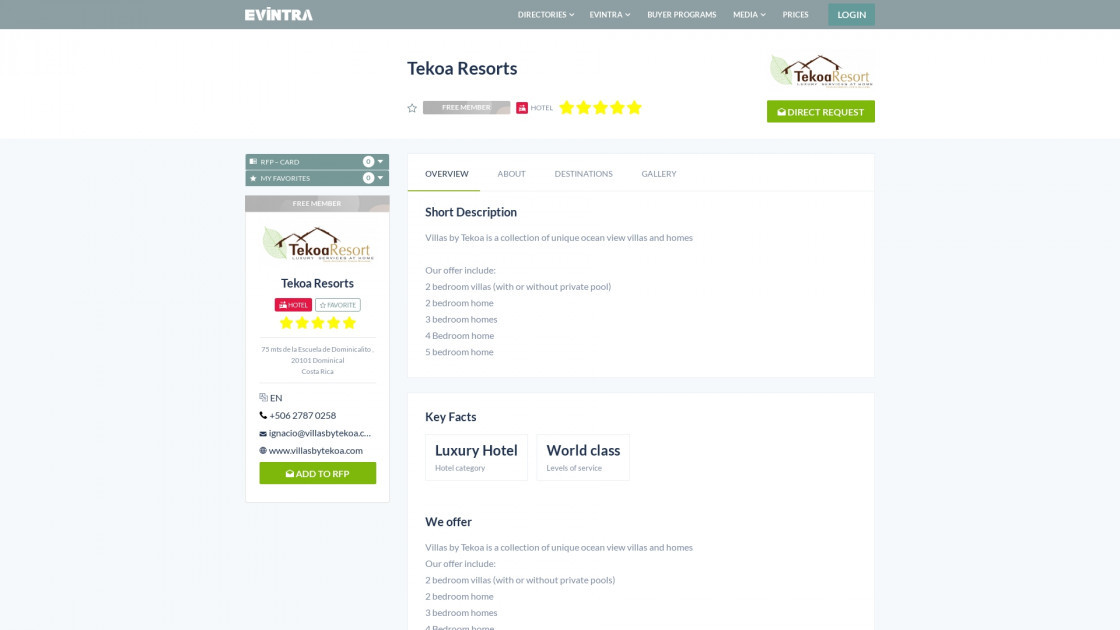 Tekoa Resorts Hotel EVINTRA