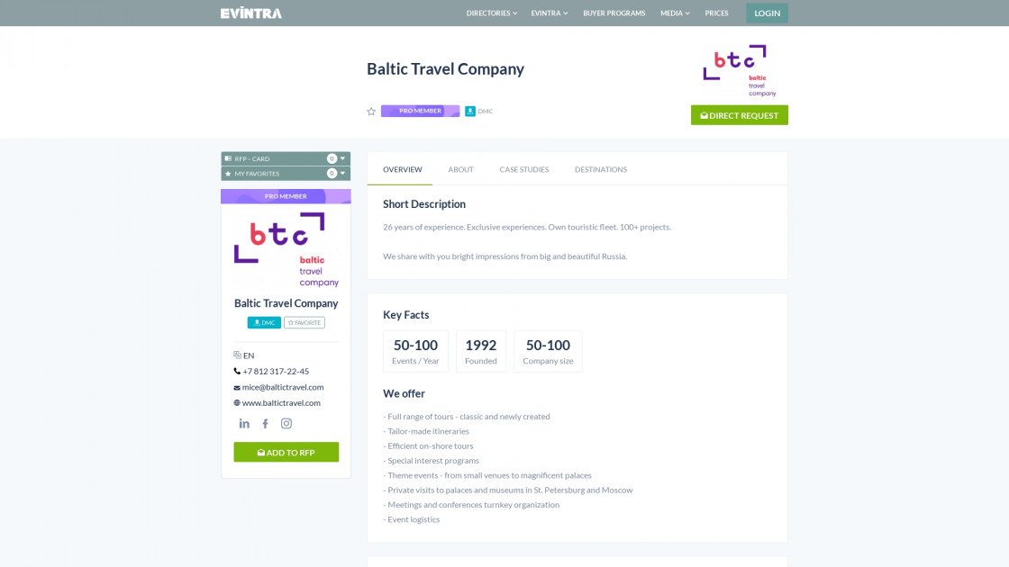 Baltic Travel Company DMC EVINTRA